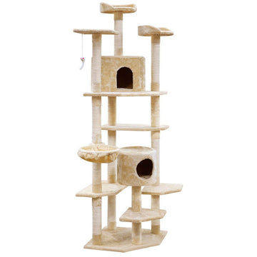 i.Pet Cat Tree 203cm Trees Scratching Post Scratcher Tower Condo House Furniture Wood Beige i.Pet